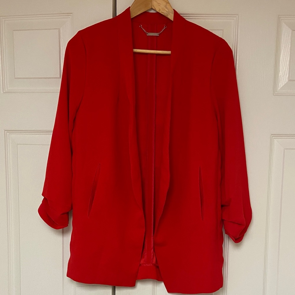 Tahari Bright Red Open-Front Blazer used once Size Med